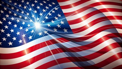 Vibrant star-spangled American flag stripes and waving ribbons form a festive border, featuring a prominent blank area for custom text, perfect for patriotic designs.