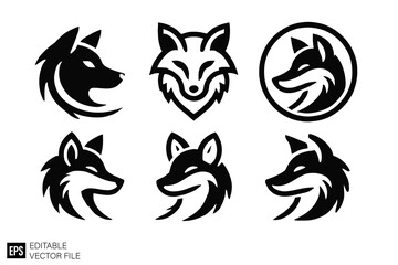 wolf head black and white clip art silhouette vector graphic design