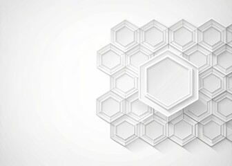 Minimalist abstract white background features intricate hexagon pattern, providing ample copy space for text and graphics, perfect for banners, posters, and presentations.