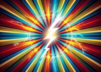 Fototapeta premium Electrifying retro-style abstract background featuring bold stripes, vibrantcolors, and a flashy lightning bolt explosion, evoking nostalgic excitement from the 1970s and 1980s.