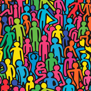 colorful illustration  of crowd people pattern