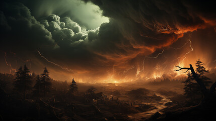 A hurricane forms a whirlwind, lifting from the ground to the sky in a breathtaking display. This hurricane's raw energy and spiraling winds highlight the awe-inspiring power of a hurricane.