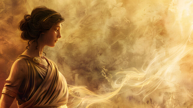Greek god and goddess Hestia illustration, Hestia, goddess of the hearth, daughter of Cronus and Rhea, and one of the 12 Olympian deities