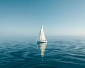 Solitary Sailboat Adrift on Tranquil Ocean Expanse