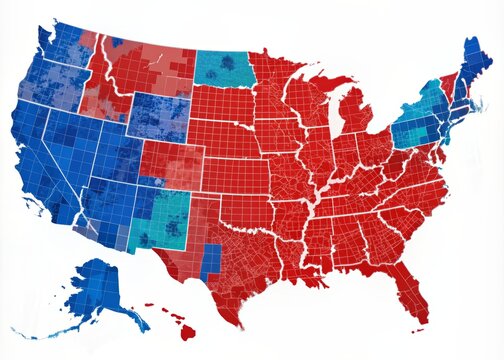 Vibrant USA election map displays intricate state boundaries, electoral votes, and zip codes, illuminating key regions for in-depth political analysis and demographic insights.