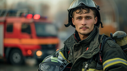 A group of firefighters in full protective gear and helmets respond to an emergency inside a smoke-filled building.
