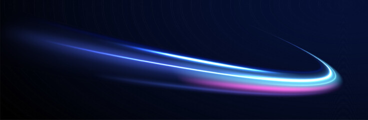 Light trail wave, fire path trace line, car lights, optic fiber and incandescence curve twirl. High speed road in night time abstraction. Sport car is made of polygons, lines and connected dots.