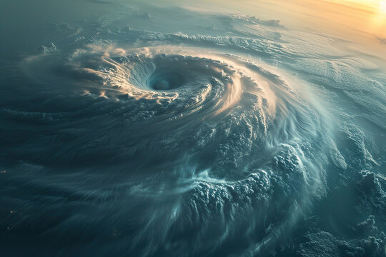 Top view of the formation of the anticyclone. Hurricane or tornado funnel. Generated by artificial intelligence