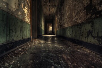 Obraz premium Abandoned hallway covered in street art