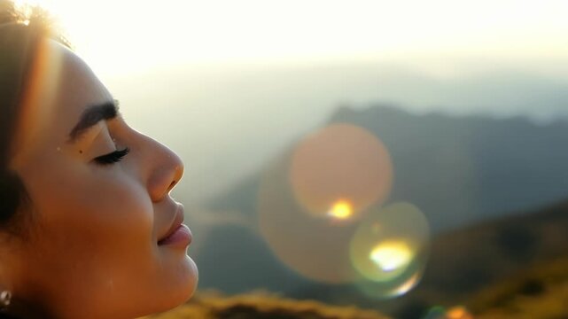 A person of indeterminate gender and age stands with their head tilted back their eyes closed and face lifted towards the sun as they bask in the warmth and tranquility of a