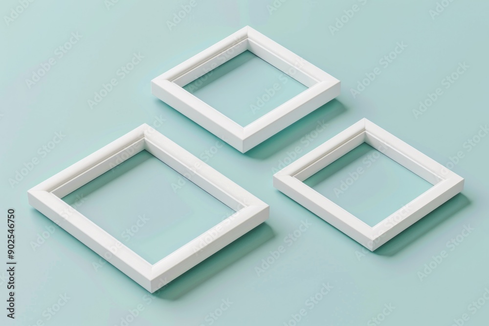 Wall mural A set of three empty picture frames sit on a blue background