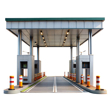 Empty toll booth on a highway, ready for vehicles to pass through