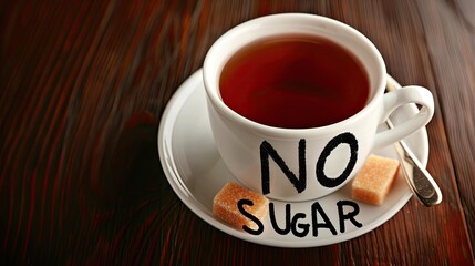 Cup of Hot Tea With No Sugar on Wooden Table With Sugar Cubes