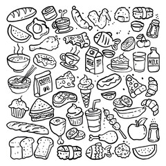 Illustration vector cartoon Doodle Art food BW