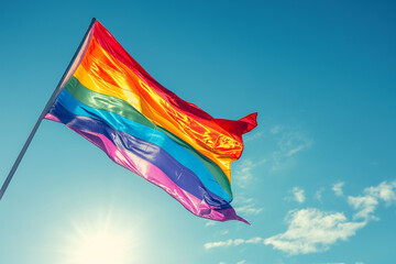 LGBTQ+ Gay flag on sky background