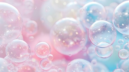 white background with pink and blue bubble floating in the air creating an atmosphere of softness and tranquility use for wallpaper or social media profile picture. Feel like love, happiness, calmness