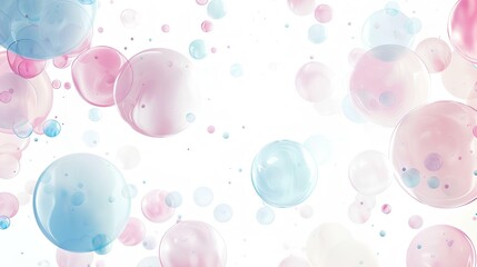 Obraz premium white background with pink and blue bubble floating in the air creating an atmosphere of softness and tranquility use for wallpaper or social media profile picture. Feel like love, happiness, calmness