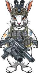 Cartoon style battle bunny rabbit in military gear