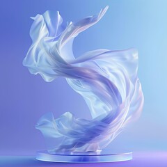 Fototapeta premium blue gradient background with an empty circular podium in the center, surrounded by a white silk fabric floating in midair in style luxury, use as a packaging design element. creating a minimalist