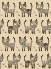 cute seamless pattern with cute cats and paws