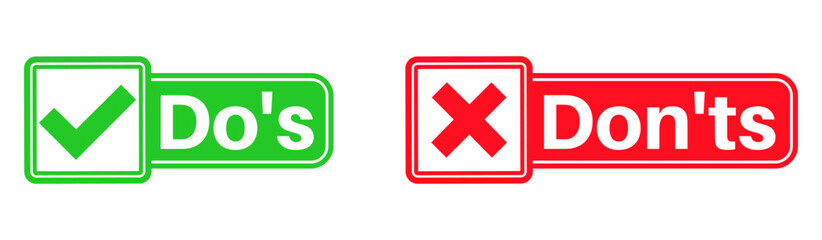 Fototapeta premium set Do's and don'ts symbol icon. Positive and negative choice sign sticker design vector illustration
