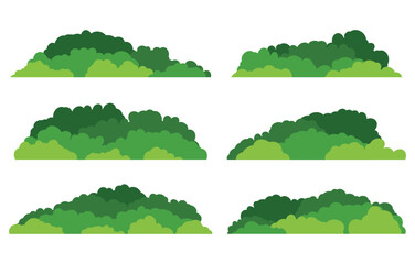 Green bushes. Set of grass bush isolated on white background. Green grass collection. Bush with beautiful. Flat vector illustration.