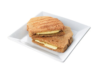 square butter kaya jam toast bread set with half boiled soft chicken egg and hot coffee or tea breakfast on white background asian chef appetiser halal bakery food restaurant pastry menu for cafe