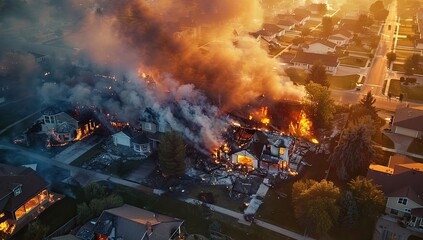 Obraz premium Burning Houses in Residential Area