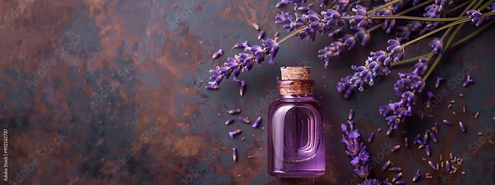 Wall mural lavender extract in small bottle, generative ai,