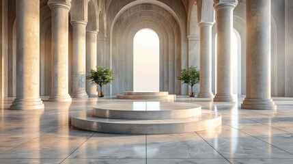Obraz premium A large, empty room with a marble floor and pillars