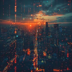 Fototapeta premium Digital Transformation Cityscape Morphing into Dynamic Grid Landscape