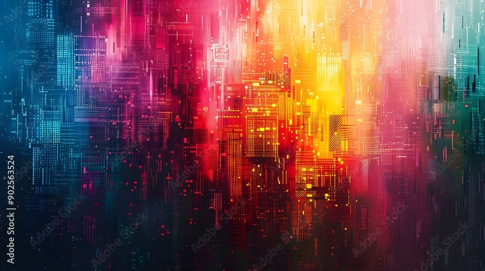 Wall mural vibrant digital art representation pixels code and the fusion of modern and traditional elements