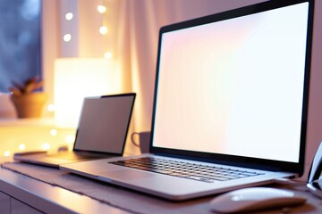A laptop computer placed on a desk, ready for use