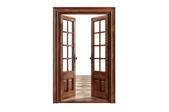 Open house door elements to isolate opening and closing in interior design concept. PNG