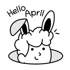 Boy with bunny ears saying hello april, doodle icon 

