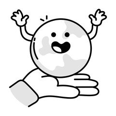 A hand drawn icon of happy earth emoji 

