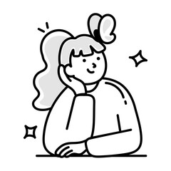 A doodle icon of daydreaming girl 

