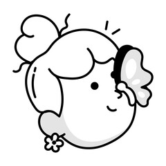 A hand drawn icon of a girl playing with butterfly 