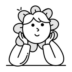 A doodle icon of cute girl thinking 