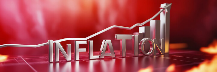 Inflation Rate Graph concept background interest rate, Inflation and tax. Saving money, long term investment
