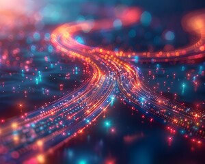 Obraz premium Vibrant Digital Highways An Abstract Visualization of Interconnected Technological Landscapes