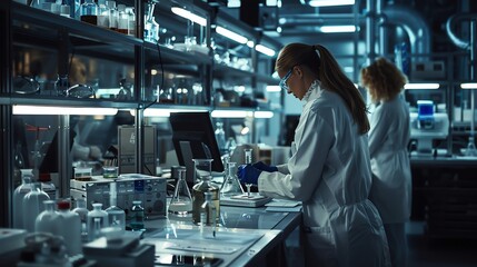 A group of diverse scientists collaborating in a modern laboratory