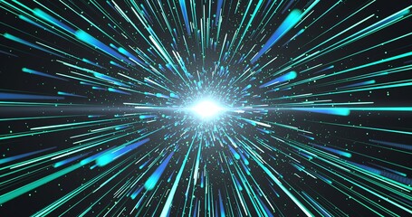 Image of passing through space with stars shining brightly. Sci-fi warp and cyber future concepts. Abstract image for background. 