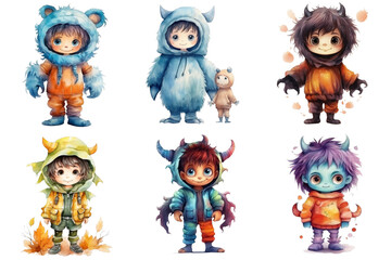 Six Adorable Cartoon Children Dressed as Monsters