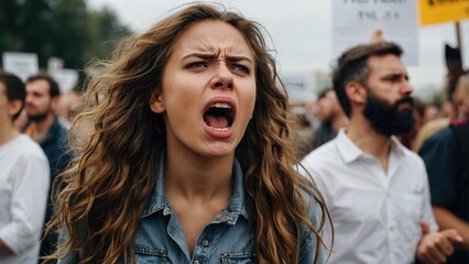 Enthusiastic Demonstrator Voices Passionate Opinions During Local Protest in the City