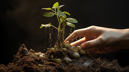 Fototapeta premium People planting tree sprouts with their right hands bring life to soil act of people planting tree sprouts represents commitment to the environment, showcasing people planting tree sprouts with care.