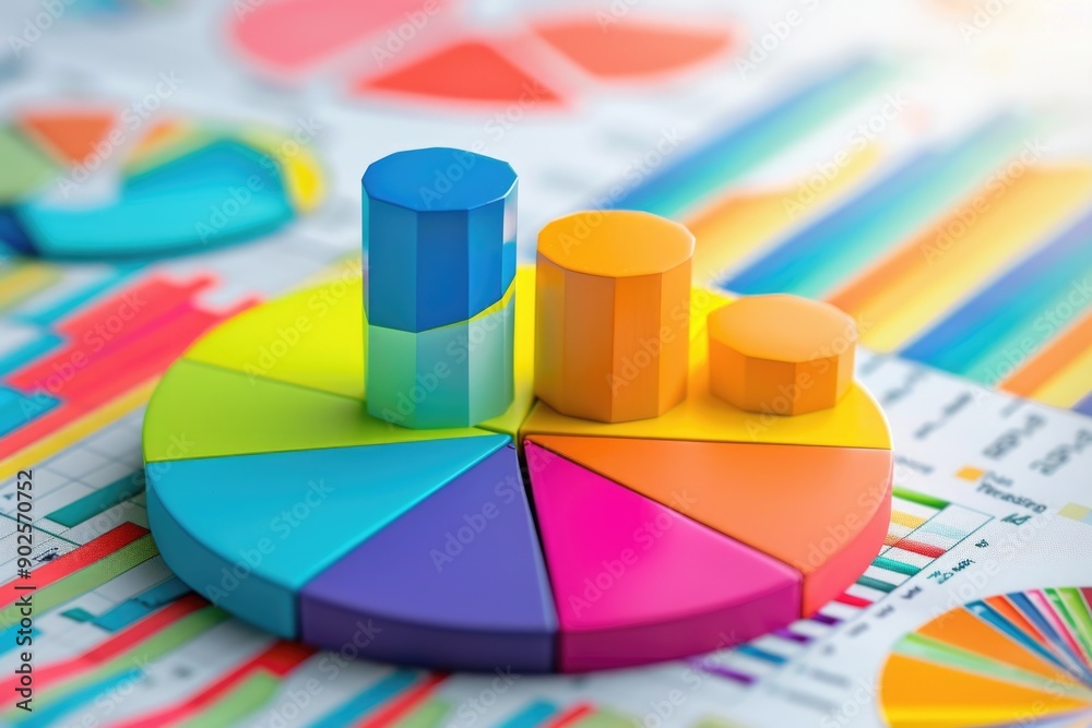 Poster A close-up view of a pie chart on a table, ideal for use in presentations, reports or business meetings
