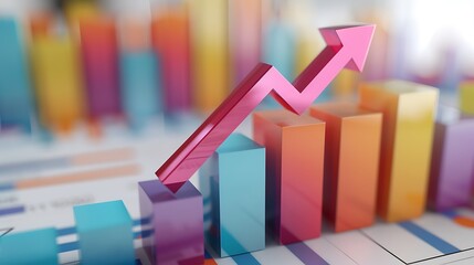 Arrow going up on colorful bar graph