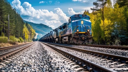 Obraz premium A train traveling down train tracks next to a forest