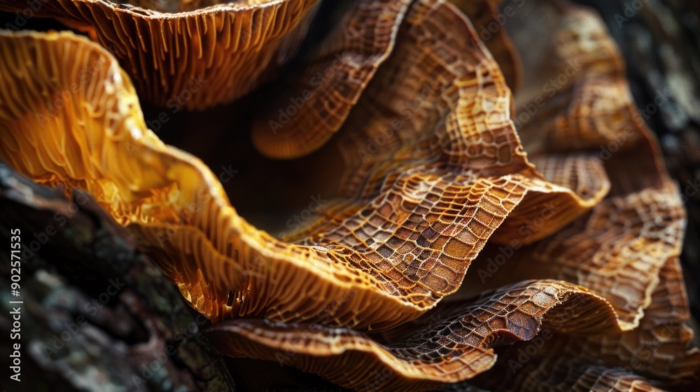 Poster close-up of a mushroom growing on the trunk of a tree